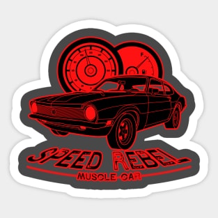 Red Speed Rebel Muscle Car vintage art with speedometer Sticker